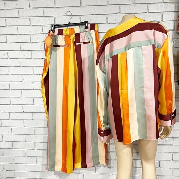 Fe Noel x Target Vibrant Striped Satin Two Piece Set Long Sleeve Shirt and Pant - Picture 3 of 14